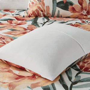 English Elm King/Cal Floral Cotton Duvet Cover Set – Large-Scale Mid-Century Blooms, OEKO-TEX, Button Closure, 3-Piece B035P148368