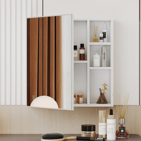 English Elm A white MDF mirror cabinet wall-mounted with storage compartments, space-saving, easy assembly, clear glass reflection69 W1512P405944