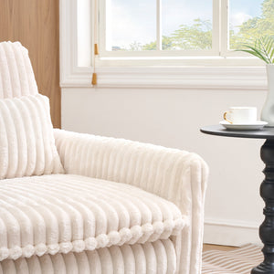 English Elm Beige Corduroy Small Sofa Bed with Pillow, Compact 33"x33" Apartment Chair, Solid Wood Frame W1658P290459