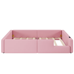 English Elm Twin Upholstered Platform Bed with Guardrail and Built-In Charging Station, Modern Sleek Design for Small Spaces Pink N709P186347H