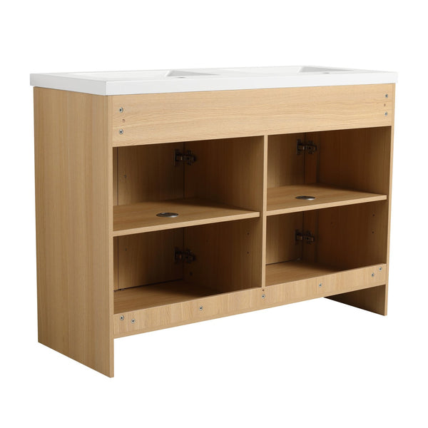 English Elm 48" Freestanding Bathroom Vanity with Resin Sink and Spacious Cabinet, Soft-Close Doors, Durable Finish Oak W1972S00025