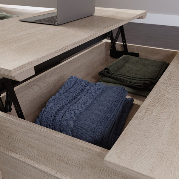 English Elm Lift-Top Coffee Table With Brown Oak Finish – Versatile Storage & Stylish Design For Small Spaces B356P367852