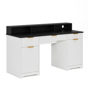 English Elm Executive Home Office Desk with Power Outlets Monitor Stand and File Storage T3773P417164