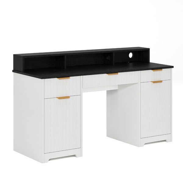 English Elm Executive Home Office Desk with Power Outlets Monitor Stand and File Storage T3773P417164