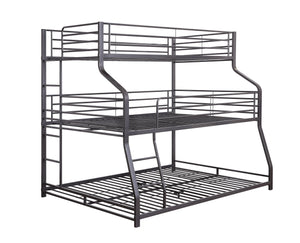 English Elm Caius Triple Metal Bunk Bed Gunmetal Finish - Twin/Full/Queen Stacked, 220lb Capacity Per Bed, Guardrails B2726S00479