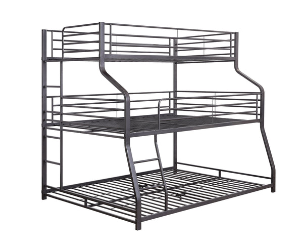 English Elm Caius Triple Metal Bunk Bed Gunmetal Finish - Twin/Full/Queen Stacked, 220lb Capacity Per Bed, Guardrails B2726S00479