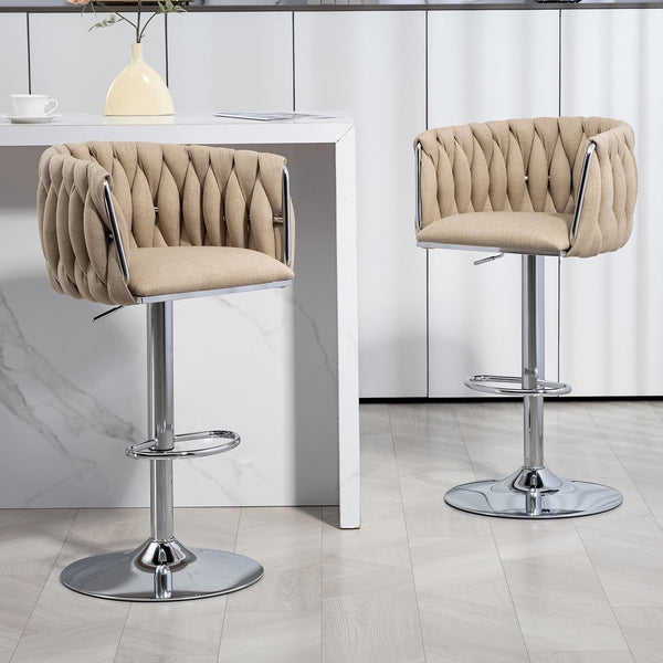 English Elm 360° Fabric Swivel Bar Stools Set of 2 with High Rebound Sponge Cushions, Adjustable Metal Legs, Modern Design Yellow W2215P252780