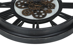 English Elm Clocks, 20" Round Wall Clock With Gear Mechanism, Black Roman Design For Elegant Home Décor B2710P287142