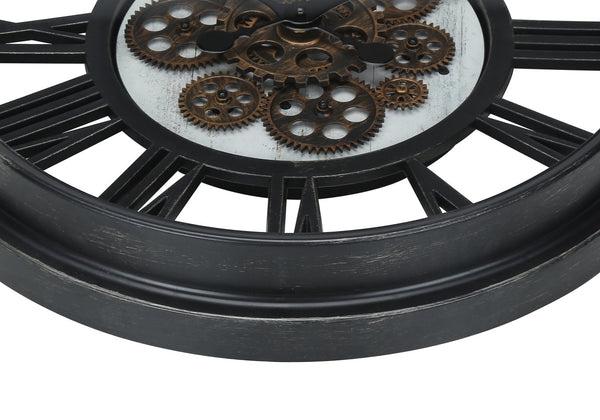 English Elm Clocks, 20" Round Wall Clock With Gear Mechanism, Black Roman Design For Elegant Home Décor B2710P287142
