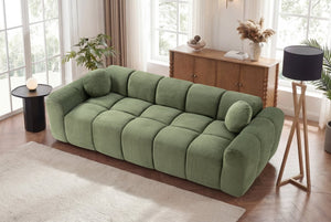 English Elm 98.4" Corduroy Cloud Puff Sofa Vacuum Packed 4-seater Living Room Couch with Pillows Green W5515P477307