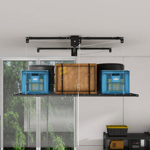 English Elm Overhead Garage Storage Rack with Crank Lowering Steel Platform for High Ceilings W2700P346226
