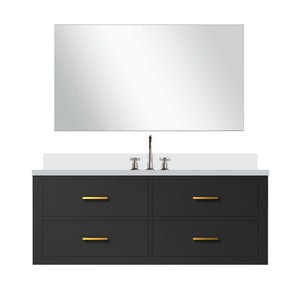 English Elm Black Single Bath Vanity Set - 48" W With Cultured Marble Top, Chrome Faucet & 43" Mirror Included B2731S01997