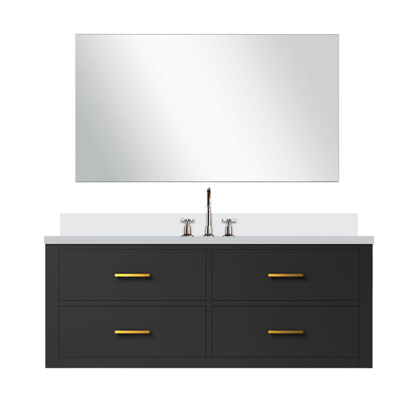 English Elm Black Single Bath Vanity Set - 48" W With Cultured Marble Top, Chrome Faucet & 43" Mirror Included B2731S01997