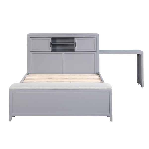 English Elm Gray Full Platform Bed with Bookcase Headboard Fold Out Desk Drawers and Footboard Bench Gray B011S02325