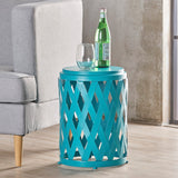 Christopher Knight Home® - Noble House - Pecola Indoor 12 Inch Diameter Lattice Matte Teal Iron Side Table