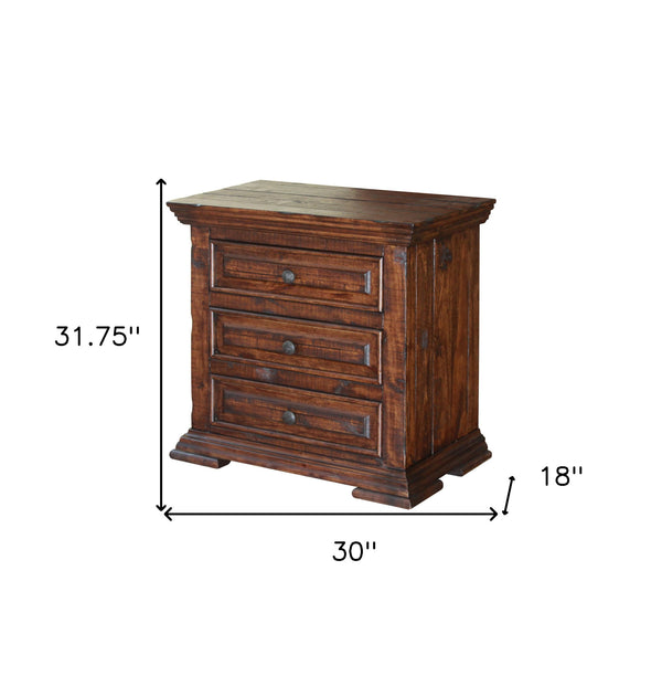 Homeroots 32" Brown Three Drawer Nightstand   527049