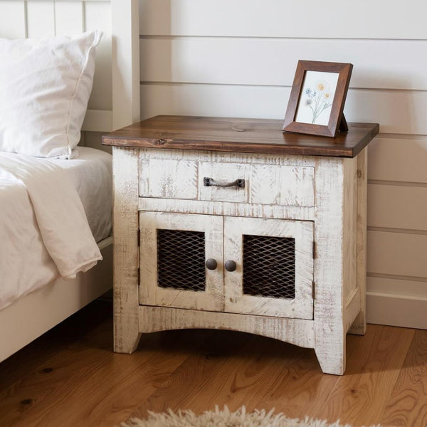 HomeRoots 27" Charming White One-Drawer Nightstand - Versatile Solid Wood Storage for Bedroom & Living Spaces 527052