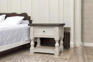 HomeRoots 27" Elegant Ivory Solid Wood Nightstand with One Drawer & Versatile Open Shelving for Storage 527053