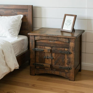 HomeRoots 27" Brown Solid Wood Nightstand with Drawer - Rustic Charm & Practical Storage for Any Room 527054
