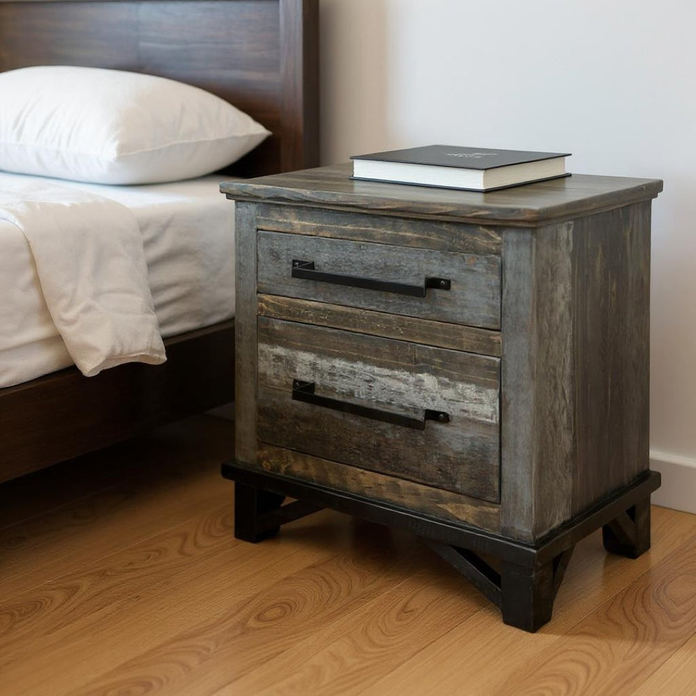 HomeRoots 27" Timeless Brown Solid Wood Nightstand with Two Drawers, Open Shelves & No Assembly Needed for Versatility 527055