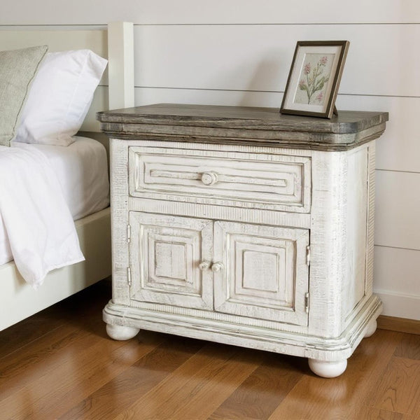 HomeRoots 27" Ivory Solid Wood Nightstand with Felt-Lined Drawer & Ample Storage for Timeless Style 527056