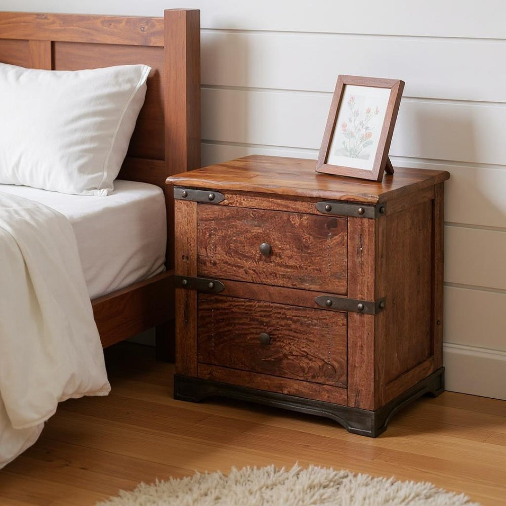 HomeRoots 29" Rustic Wood Two-Drawer Nightstand - Solid Mango Craftsmanship, Stylish Storage & Versatile Design 527057
