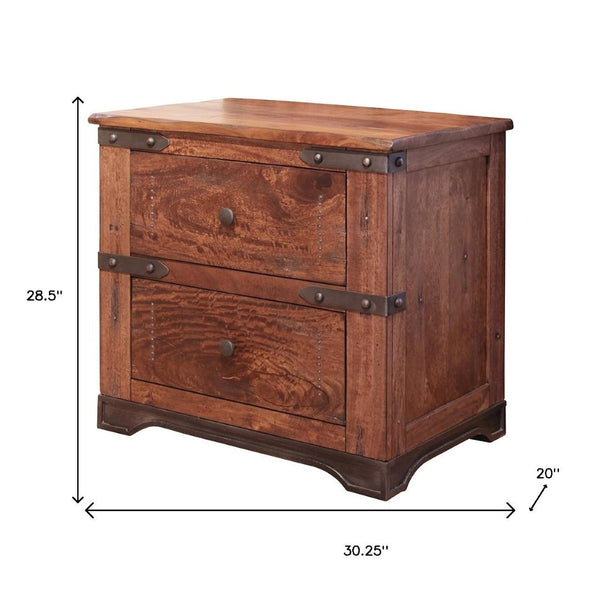 HomeRoots 29" Rustic Wood Two-Drawer Nightstand - Solid Mango Craftsmanship, Stylish Storage & Versatile Design 527057