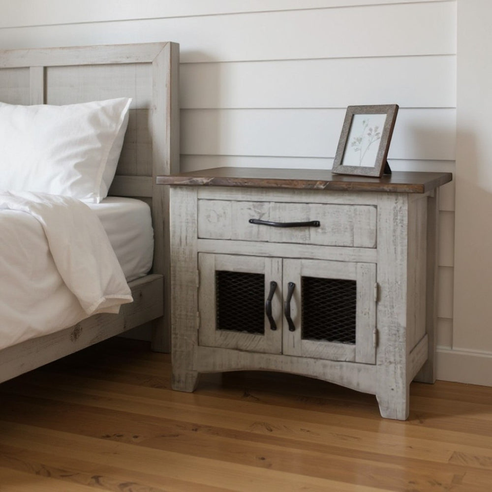 HomeRoots 27" Rustic Gray Solid Wood Nightstand with Felt-Lined Drawer & Ample Storage for Home Decor 527059