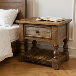 HomeRoots 27" Timeless Brown Solid Wood Nightstand with Felt-Lined Drawer & Versatile Storage for Any Room 527063