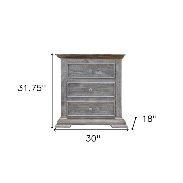Homeroots 32" Gray Three Drawer Nightstand   527065