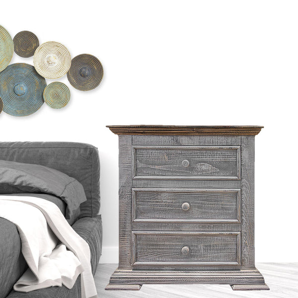 Homeroots 32" Gray Three Drawer Nightstand   527065