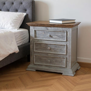 HomeRoots 32" Gray Three Drawer Nightstand - Stylish Storage Solution with Two-Tone Finish for Any Space 527065