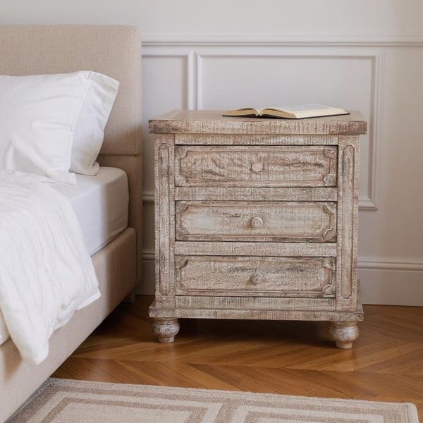 HomeRoots 31" Brown Solid Wood Nightstand with 3 Drawers - Perfect for Bedroom, Living Room & Storage Needs! 527070