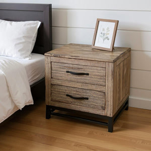 HomeRoots 25" Rustic Solid Wood Nightstand with Two Soft-Close Drawers, Versatile Storage & Cozy Charm 527073