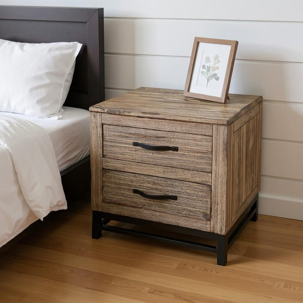 HomeRoots 25" Rustic Solid Wood Nightstand with Two Soft-Close Drawers, Versatile Storage & Cozy Charm 527073
