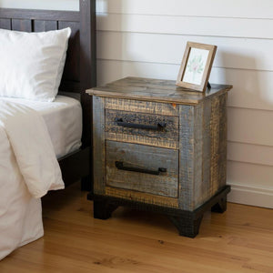 HomeRoots 27" Brown Two-Drawer Nightstand – Stylish Solid Wood Storage with Felt-Lined Drawers & Hand-Painted Finish 527077
