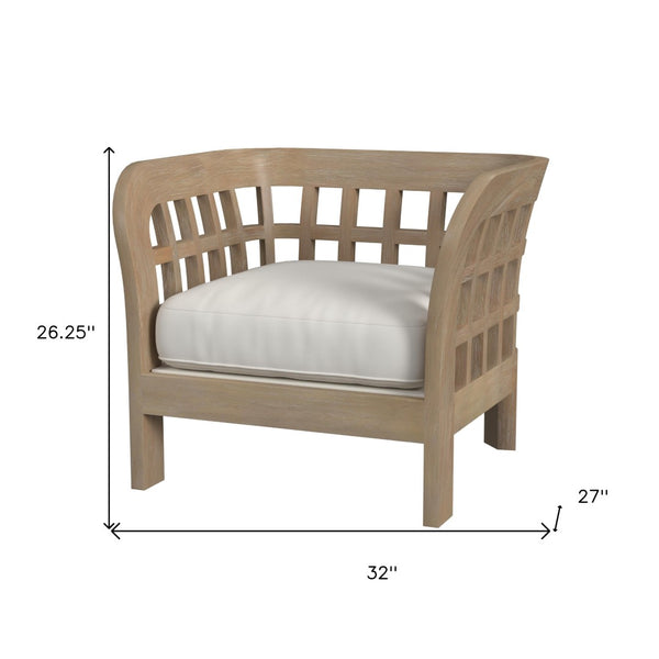 Homeroots 32" Light Brown Solid Wood Outdoor Arm Chair With Ivory Cushion – Stylish Comfort For Your Patio!  Solid Wood 527083