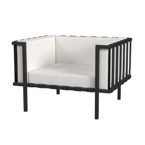 Homeroots 33" Black Metal Outdoor Arm Chair With Detachable Off White Cushion For Stylish Relaxation  Iron 527084