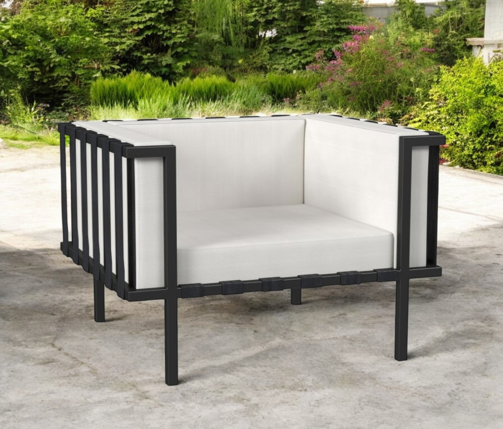 Homeroots 33" Black Metal Outdoor Arm Chair With Detachable Off White Cushion For Stylish Relaxation  Iron 527084