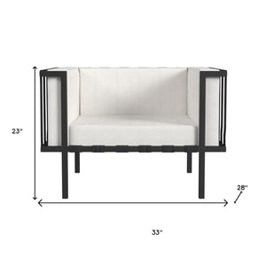 Homeroots 33" Black Metal Outdoor Arm Chair With Detachable Off White Cushion For Stylish Relaxation  Iron 527084