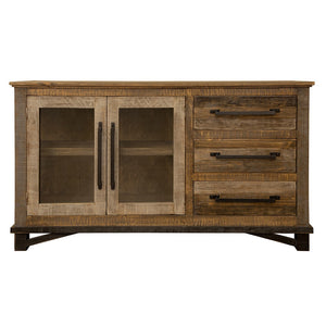 HomeRoots 60" Rustic Two-Tone Buffet Table with Ample Storage, Distressed Finish for Vintage Charm & Versatility 527086