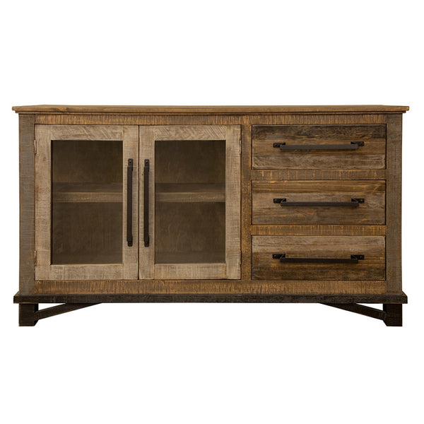 HomeRoots 60" Rustic Two-Tone Buffet Table with Ample Storage, Distressed Finish for Vintage Charm & Versatility 527086