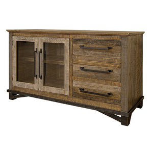 HomeRoots 60" Rustic Two-Tone Buffet Table with Ample Storage, Distressed Finish for Vintage Charm & Versatility 527086