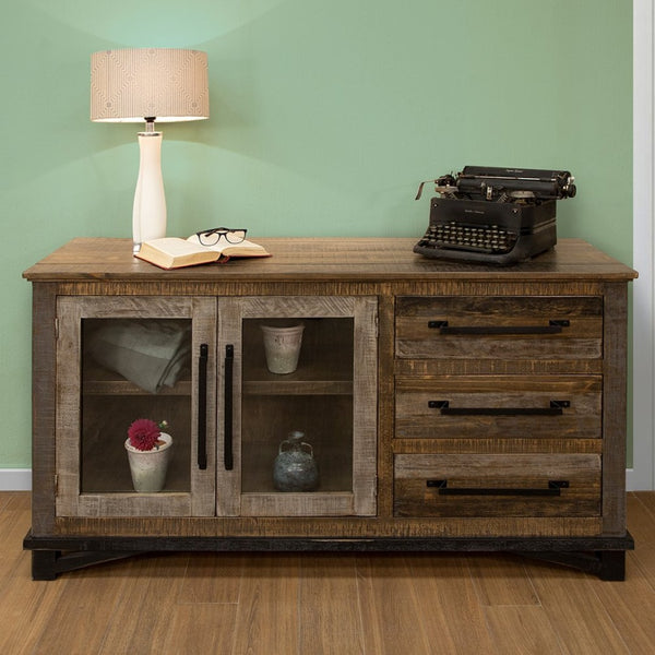 HomeRoots 60" Rustic Two-Tone Buffet Table with Ample Storage, Distressed Finish for Vintage Charm & Versatility 527086