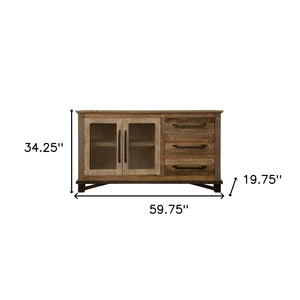HomeRoots 60" Rustic Two-Tone Buffet Table with Ample Storage, Distressed Finish for Vintage Charm & Versatility 527086