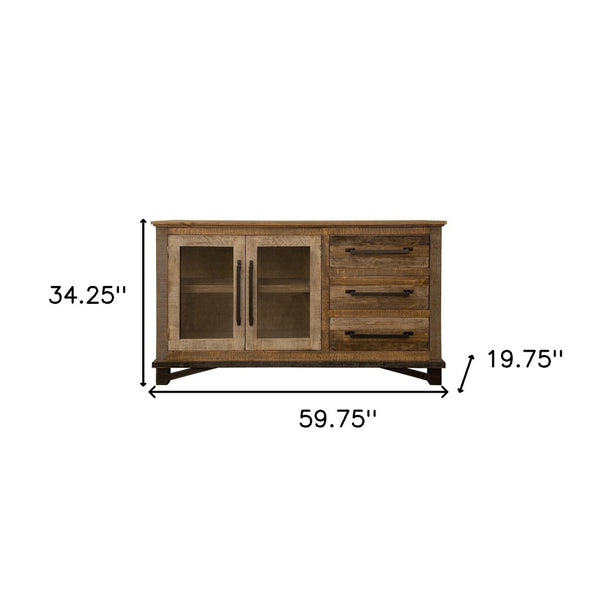 HomeRoots 60" Rustic Two-Tone Buffet Table with Ample Storage, Distressed Finish for Vintage Charm & Versatility 527086