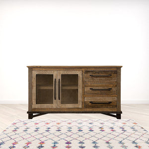 HomeRoots 60" Rustic Two-Tone Buffet Table with Ample Storage, Distressed Finish for Vintage Charm & Versatility 527086