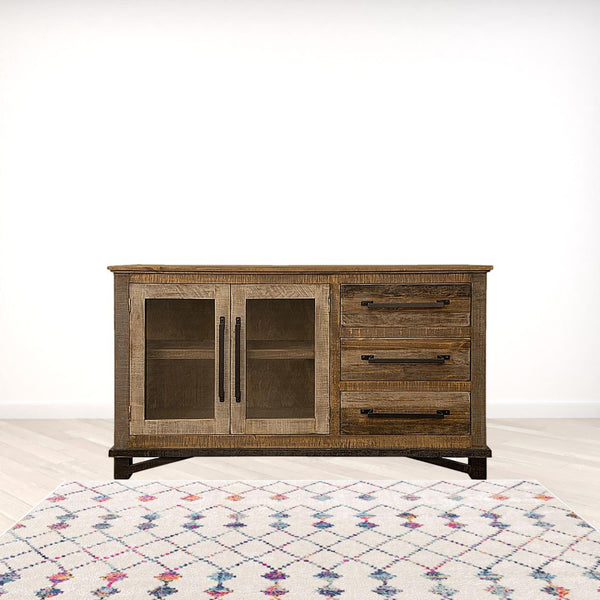HomeRoots 60" Rustic Two-Tone Buffet Table with Ample Storage, Distressed Finish for Vintage Charm & Versatility 527086