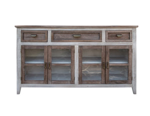 HomeRoots 67" Rustic Distressed Credenza - Solid Wood Storage Solution for Living & Dining Spaces, Versatile Design 527089