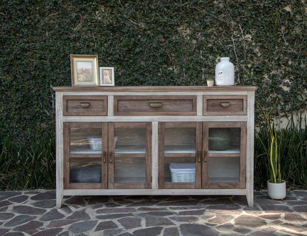 HomeRoots 67" Rustic Distressed Credenza - Solid Wood Storage Solution for Living & Dining Spaces, Versatile Design 527089